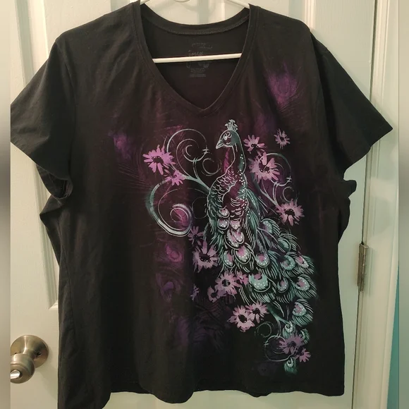 Just My Size Black Shirt with Peacock Design Size 2X - Picture 1 of 4